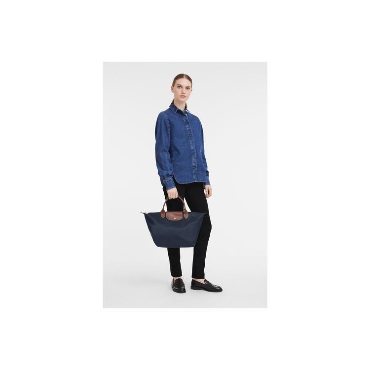 Borse A Mano Longchamp M Recycled canvas Blu Marino | 92583-PLNS