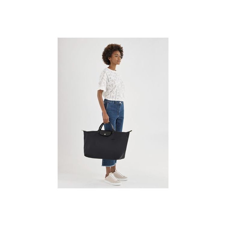Borse Da Viaggio Longchamp L Recycled canvas Nere | 73281-XUJE
