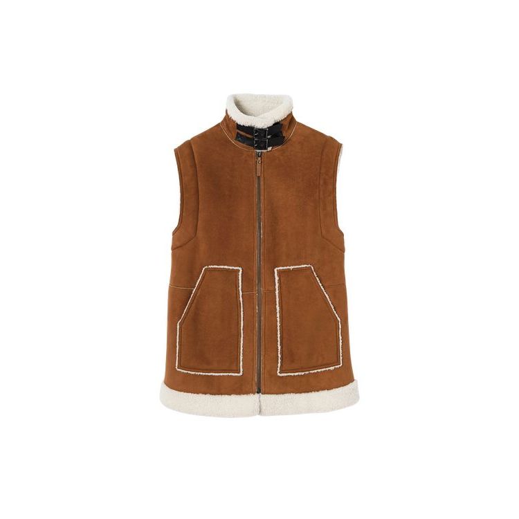 Cappotti Longchamp Senza Maniche Pelle Marroni | 20917-CKJB