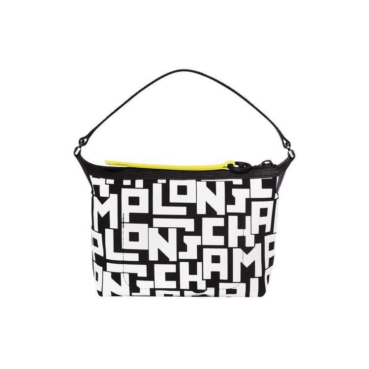 Pochette Longchamp Clutch Tela Nere Bianche | 58467-AHGZ