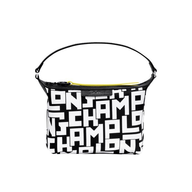 Pochette Longchamp Clutch Tela Nere Bianche | 58467-AHGZ