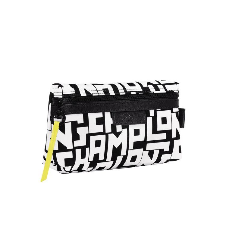 Pochette Longchamp Pouch Tela Nere Bianche | 73158-YJHU
