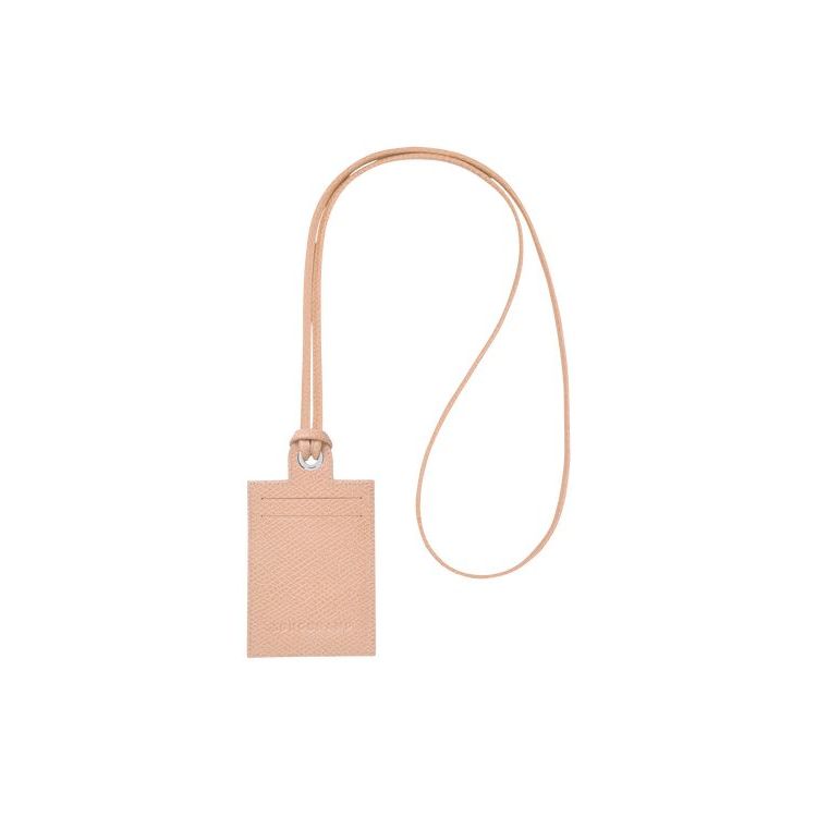 Portacarte Longchamp Card With Necklace Flowers Pelle Rosa Chiaro | 59478-GUEL