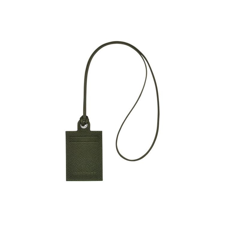 Portacarte Longchamp Card With Necklace Forest Pelle Verdi | 87953-PQAC