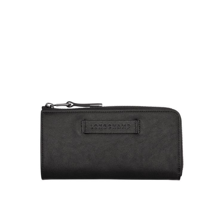 Portafogli Longchamp Long With Zip Around Pelle Nere | 50214-HGYT