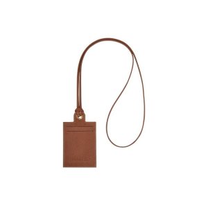 Portacarte Longchamp Card With Necklace Pelle Marroni | 96207-ONMT